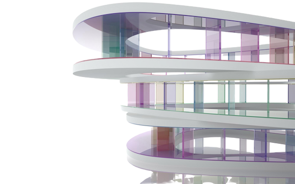 Building with curved roof glass window
