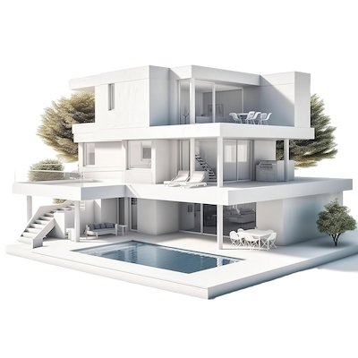 House with pool tree background