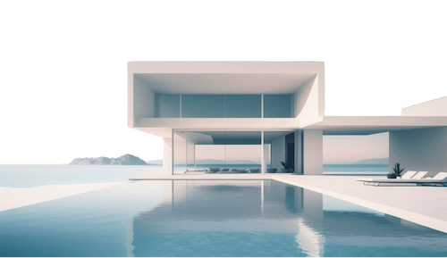 Luxury residential minimalist villa with pool ocean horizon